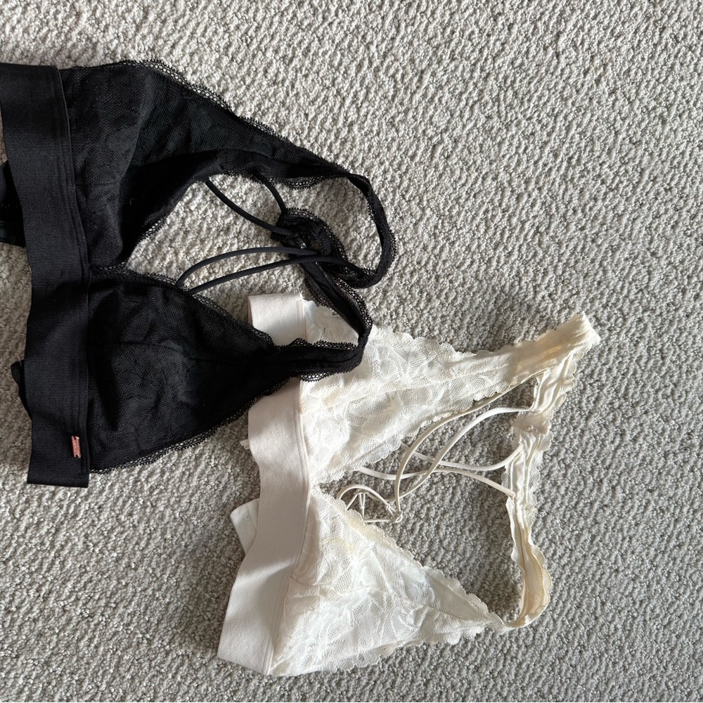 Lace Bralette Set - Black & Cream